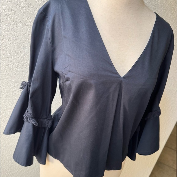 N/Nicholas Women's Cotton V-Neck Frill Detail Bell Sleeve Blouse Top Blue 6 - Picture 2 of 8